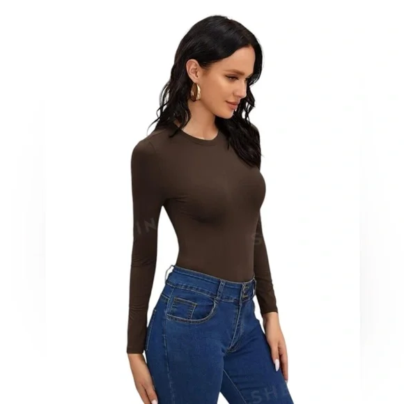 🤎 NWOT! Dark Brown Stretchy Bodysuit - Picture 4 of 6